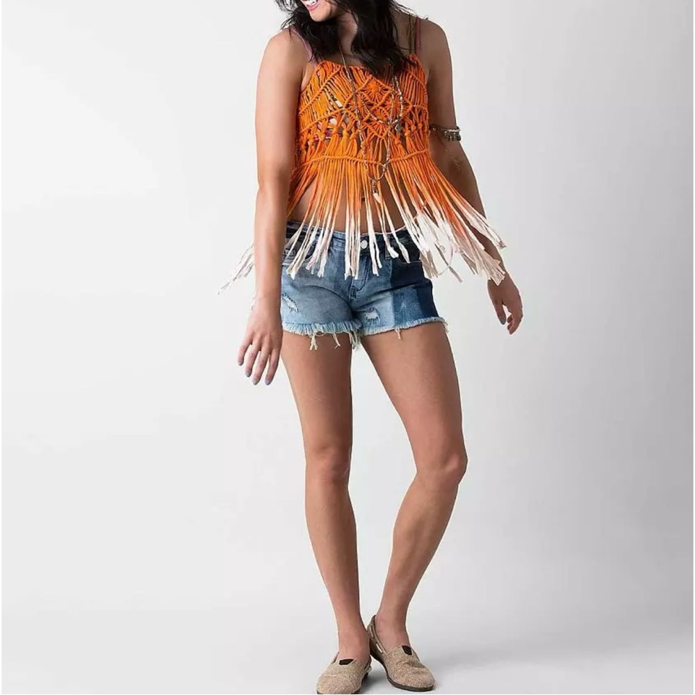 Miss Me Orange Fringe Handmade Dip Dye Tank Top Large